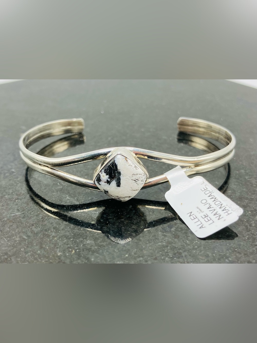 Allen Lee Navajo Sterling Silver White Buffalo Turquoise Bracelet